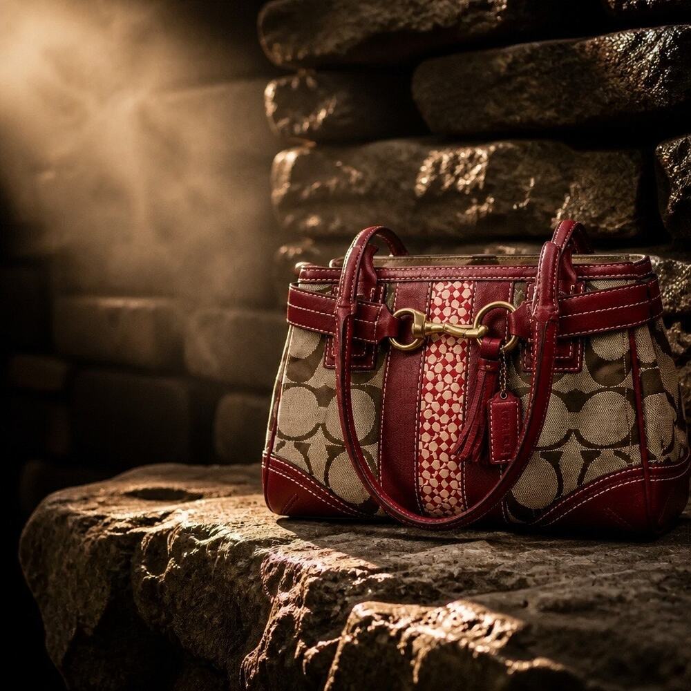 The Hampton Heritage Satchel – Vintage Monogram  & Burgundy Leather Carrier